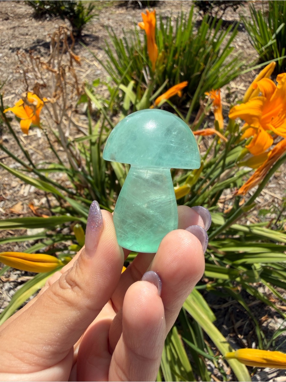 Small Natural Fluorite Mushroom Carving,Hand Carved Crystal Mushroom,A559